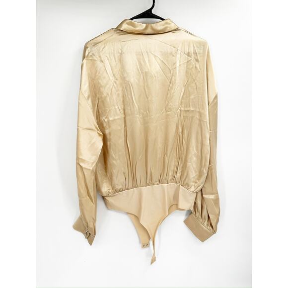 CAMI NYC Belkis Silk Charmeuse Shirt Bodysuit XL Beige Nude - Picture 3 of 7